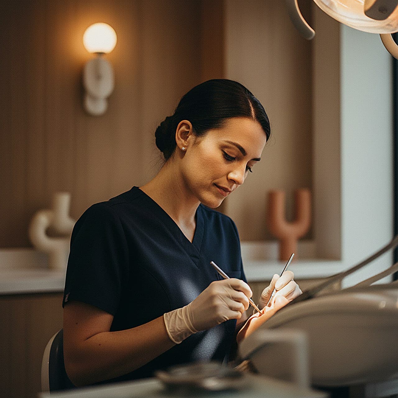 Dentista al lavoro in uno studio dentistico moderno