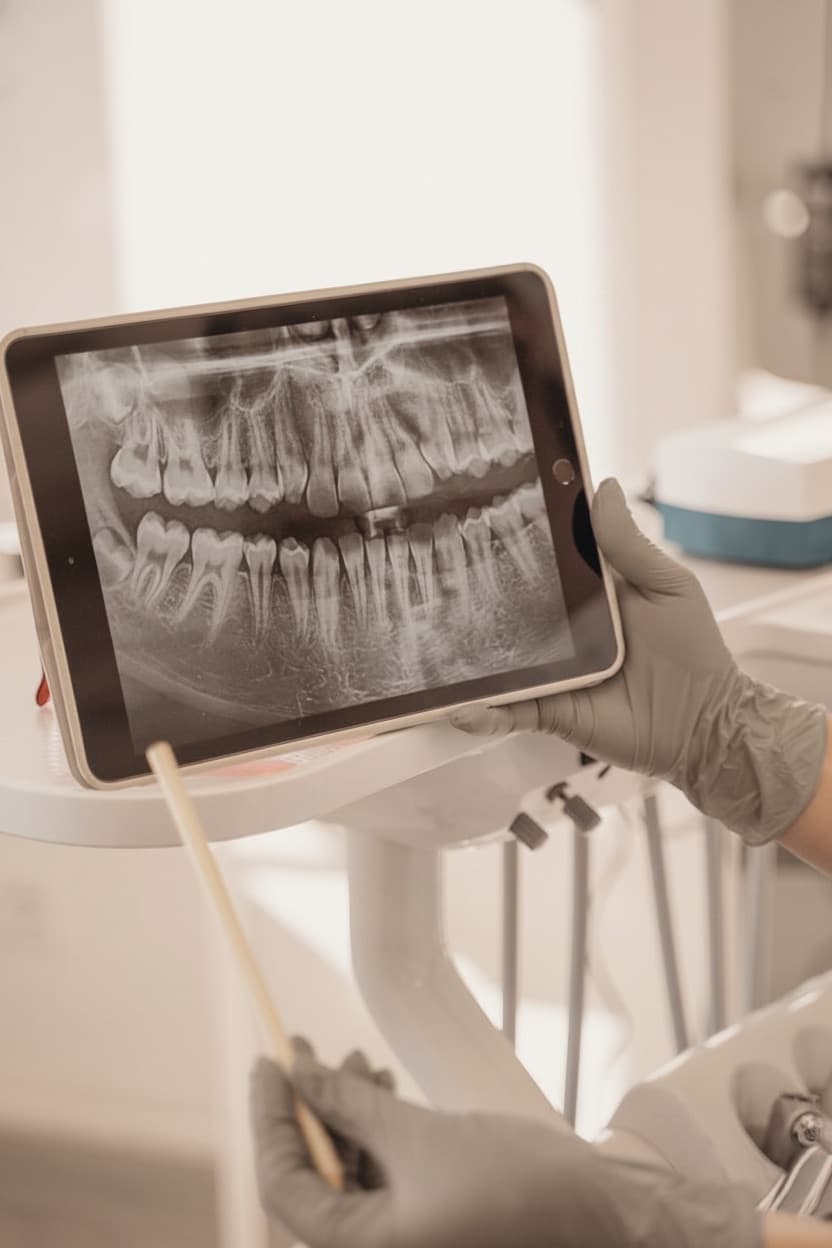Radiografia panoramica dentale su un tablet, in uno studio dentistico